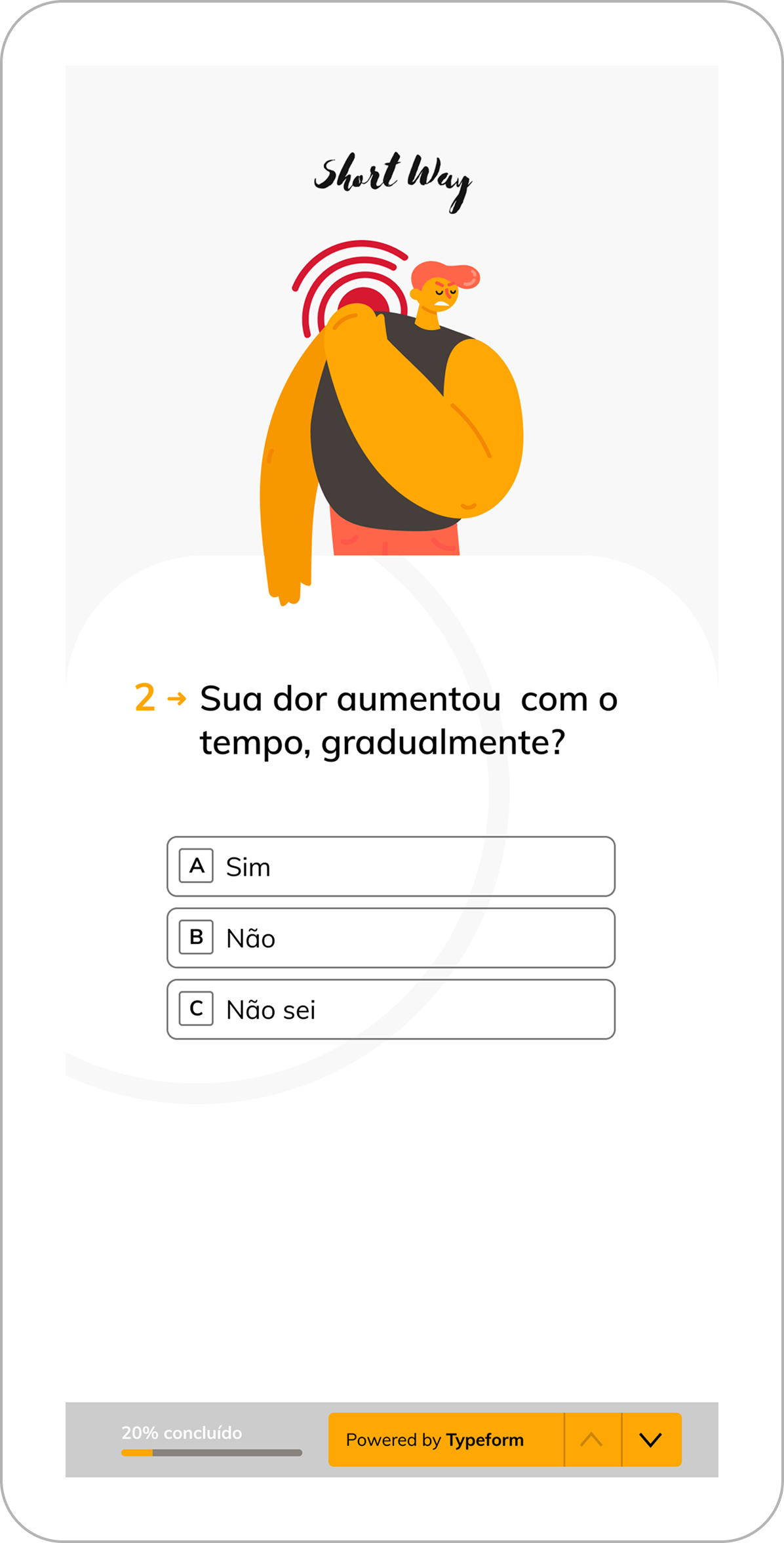 Segunda pergunta do teste: a dor aumentou gradualmente com o tempo?
