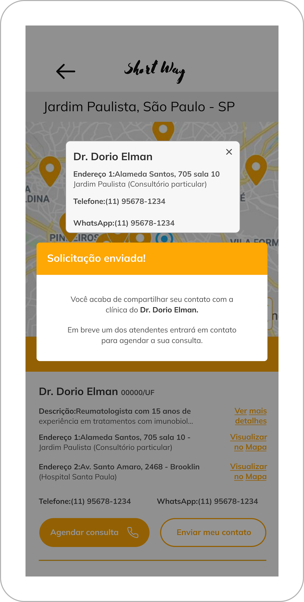 Confirmação de solicitação enviada à clínica