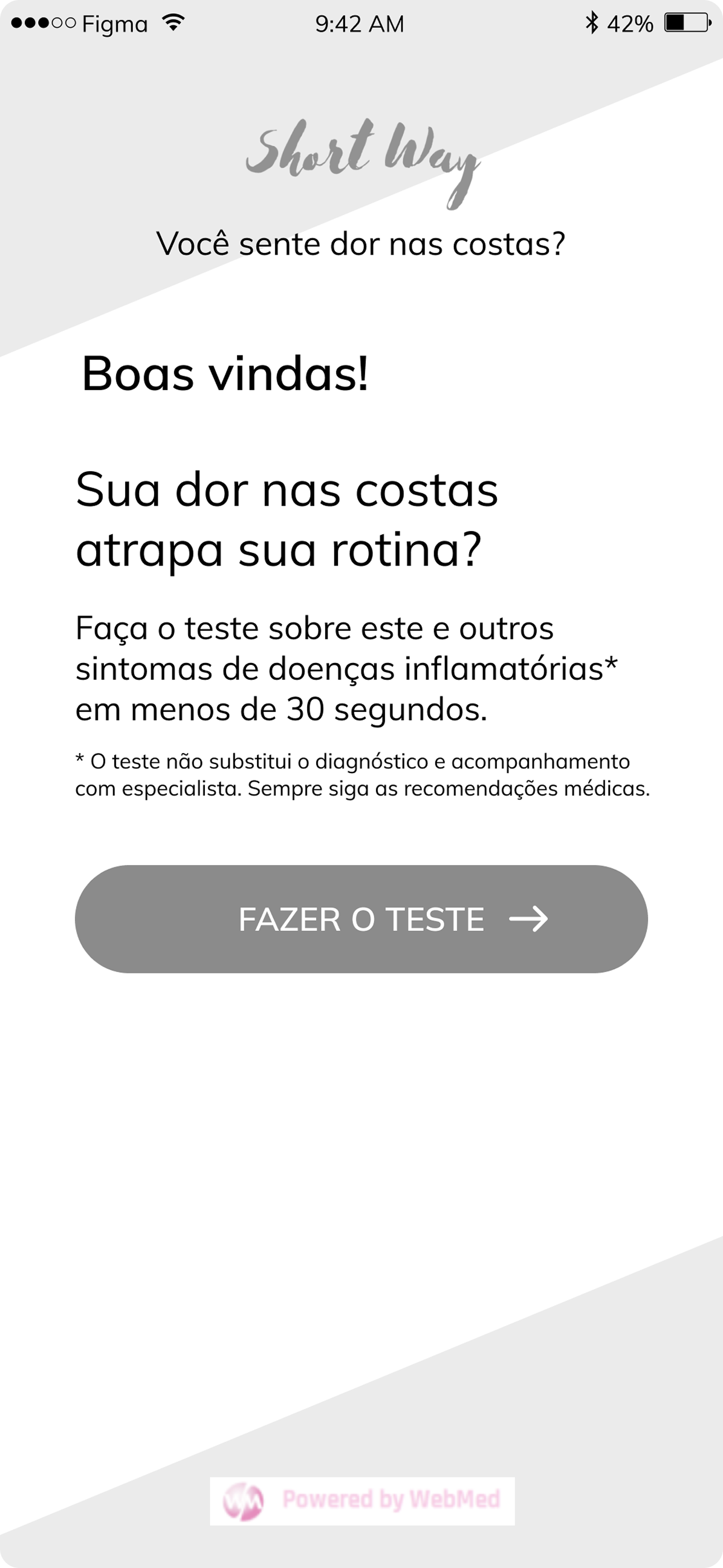 Wireframe da tela de boas-vindas