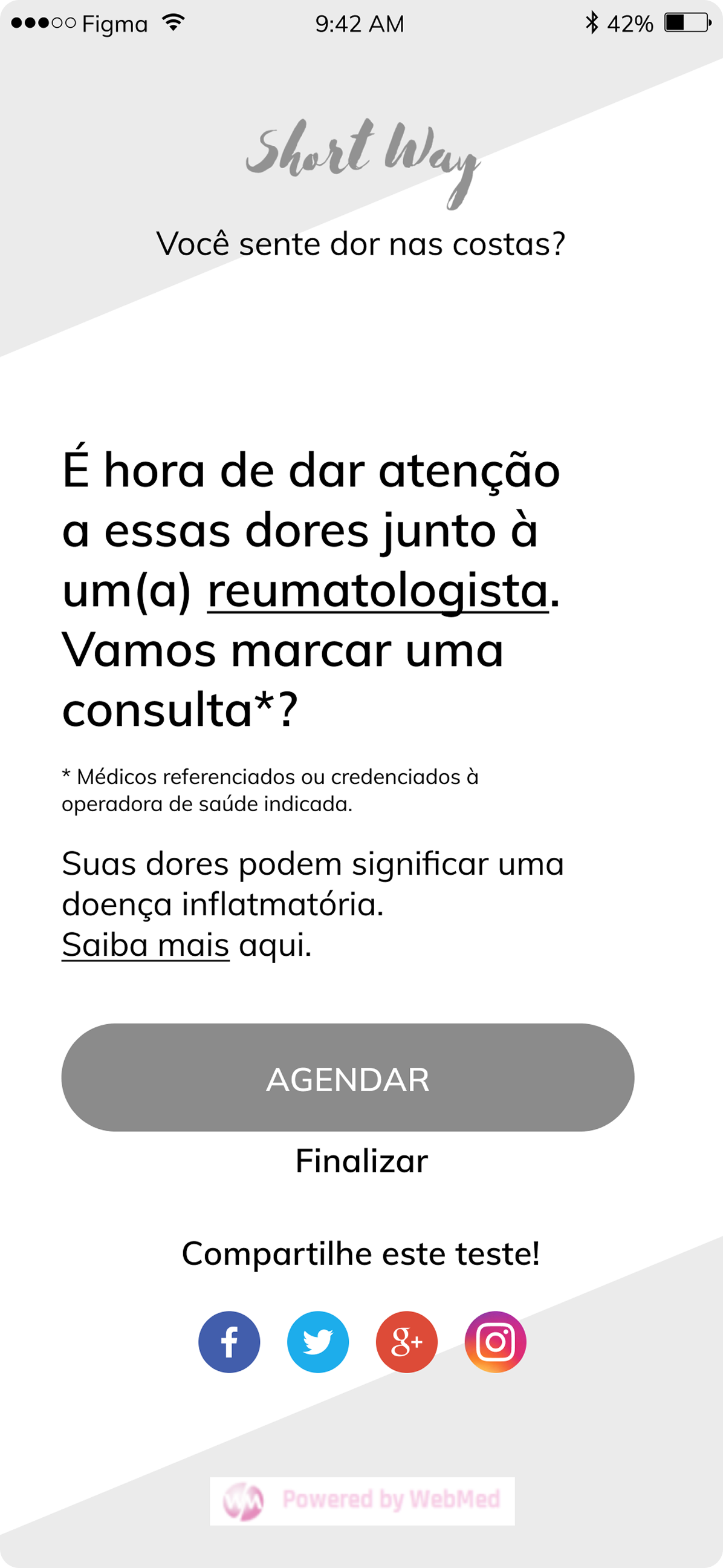 Wireframe da tela de resultado e agendamento